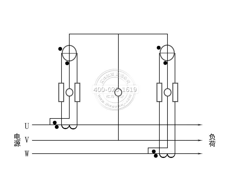 三相三線電能表經(jīng)電流互感器接線（電流、電壓線分開）