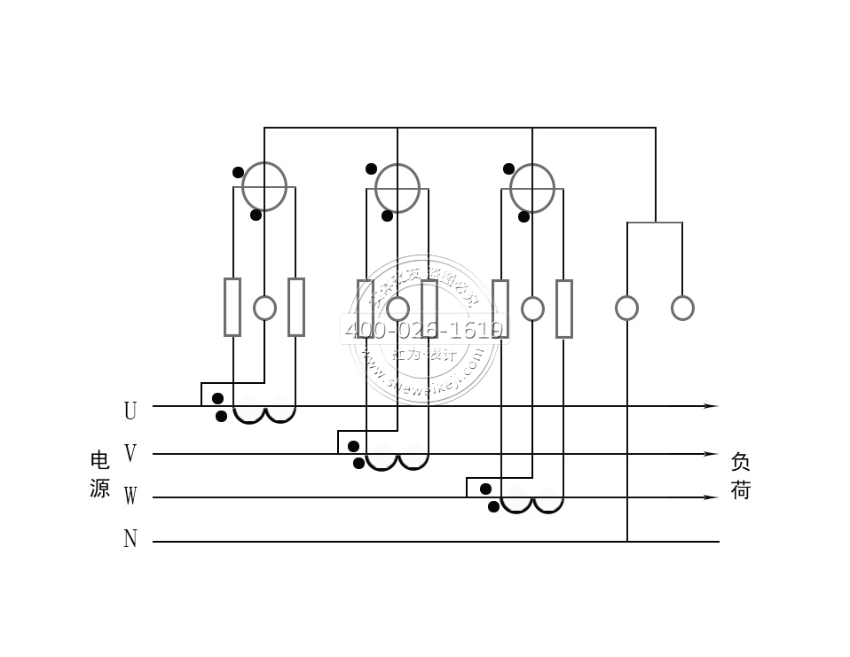 三相四線電能表經(jīng)電流互感器接線（電流、電壓線分開）